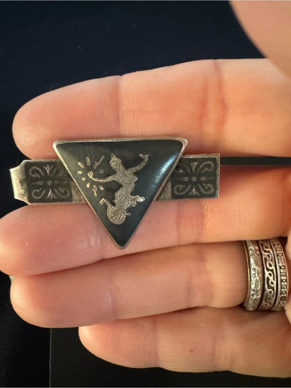 Vintage Siam Sterling Silver Niello Tie Clip Thai Dancer
